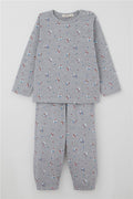 Baby Girl Pajama Set Colorful Floral Pattern Grey Melange (9 Months-3 Years)