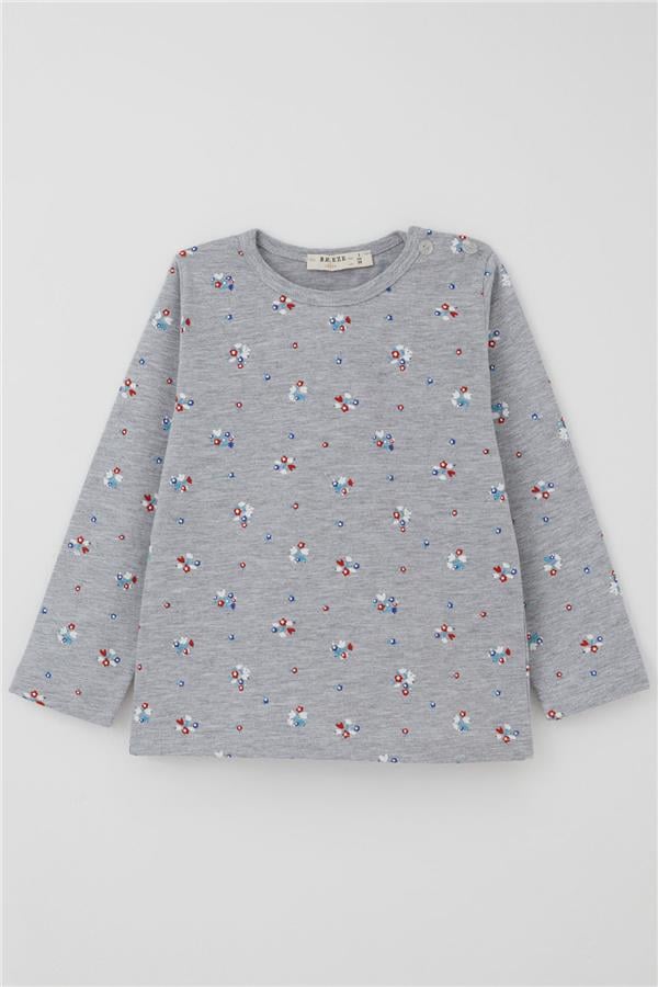 Baby Girl Pajama Set Colorful Floral Pattern Grey Melange (9 Months-3 Years)