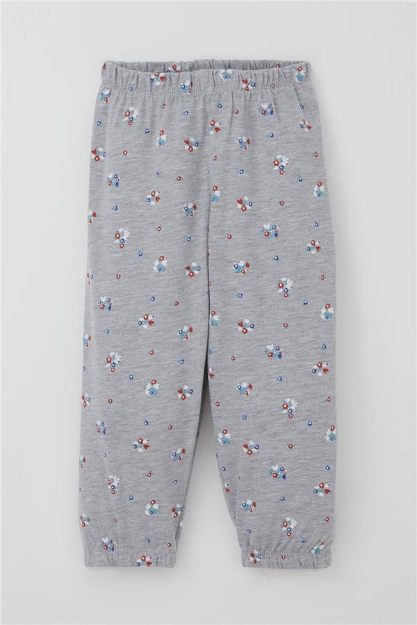 Baby Girl Pajama Set Colorful Floral Pattern Grey Melange (9 Months-3 Years)