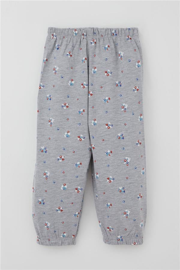 Baby Girl Pajama Set Colorful Floral Pattern Grey Melange (9 Months-3 Years)