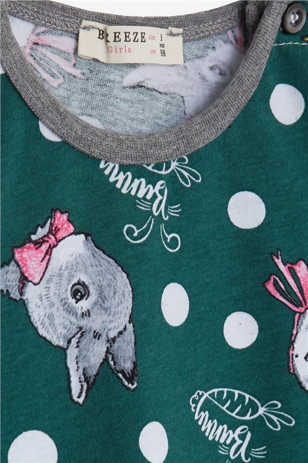 Baby Girl Pajama Set, Bunny Pattern, Green (9 Months-1 Years)