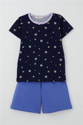 Baby Girl Shorts Pajama Set with Crown Design, Navy Blue (9 Months-3 Years)