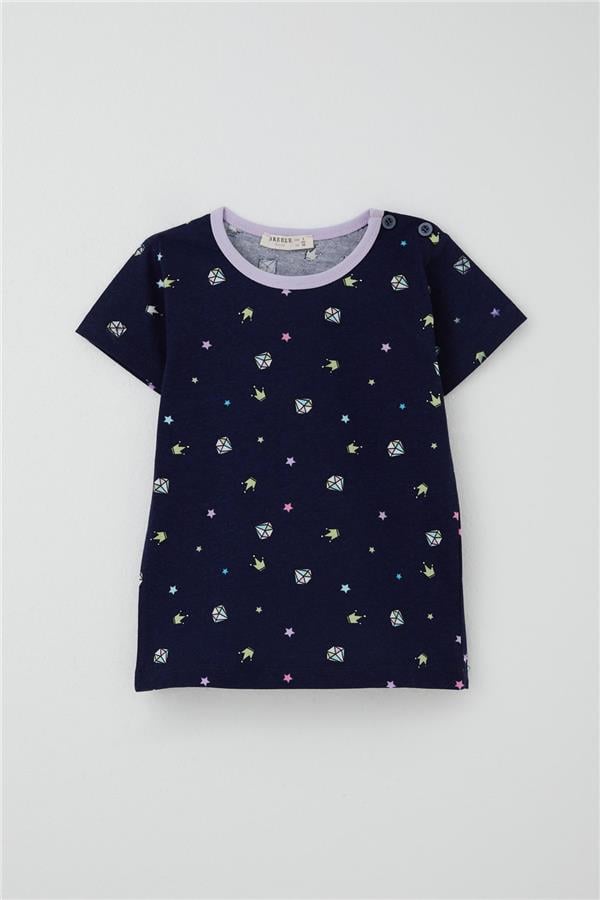 Baby Girl Shorts Pajama Set with Crown Design, Navy Blue (9 Months-3 Years)