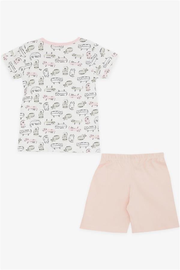 Baby Girl Shorts Pajama Set with Kitten Pattern, White (9 Months-2 Years)