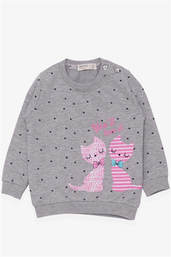 Baby Girl Sweatshirt Happy Kittens Grey Melange (4 Months-1.5 Years)
