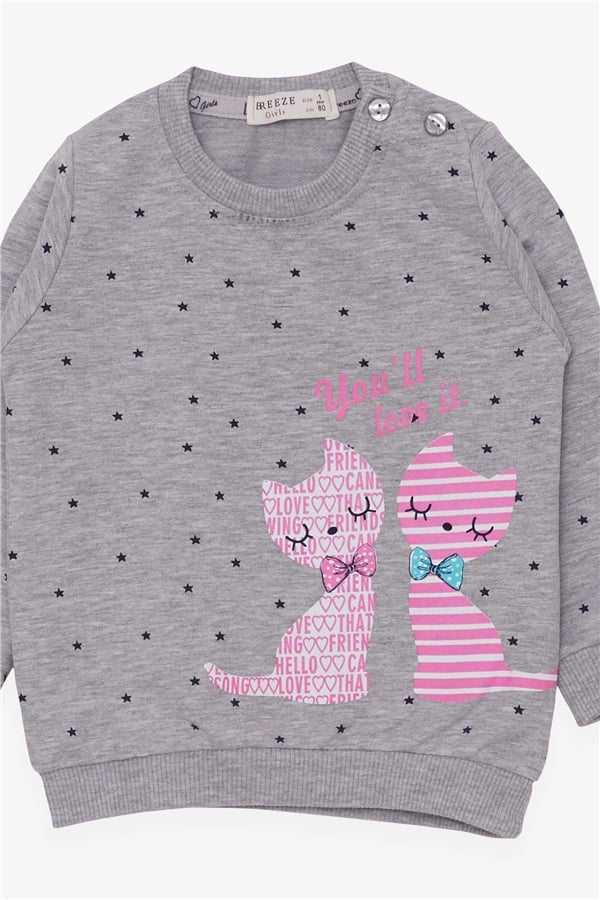 Baby Girl Sweatshirt Happy Kittens Grey Melange (4 Months-1.5 Years)