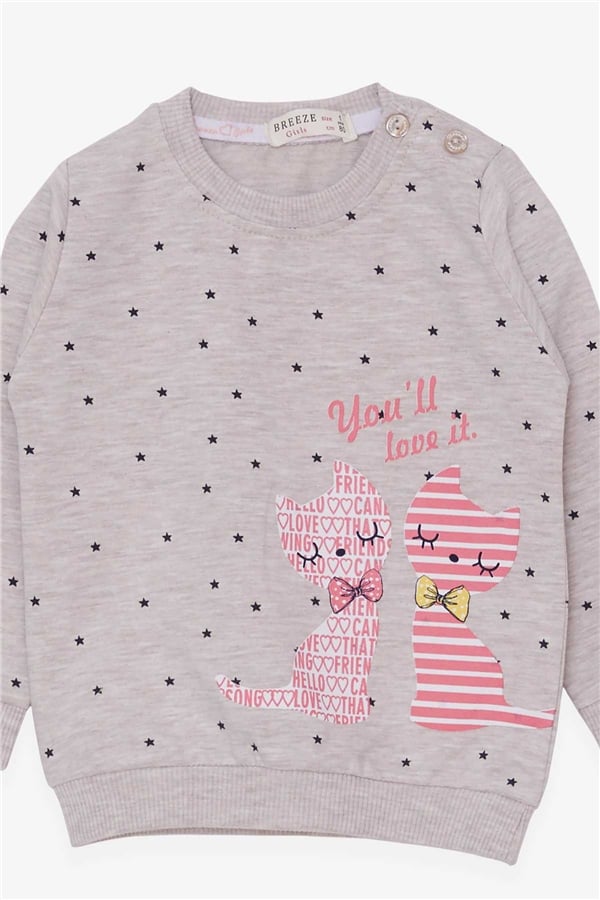 Baby Girl Sweatshirt Happy Kittens Beige Melange (4 Months-1 Years)