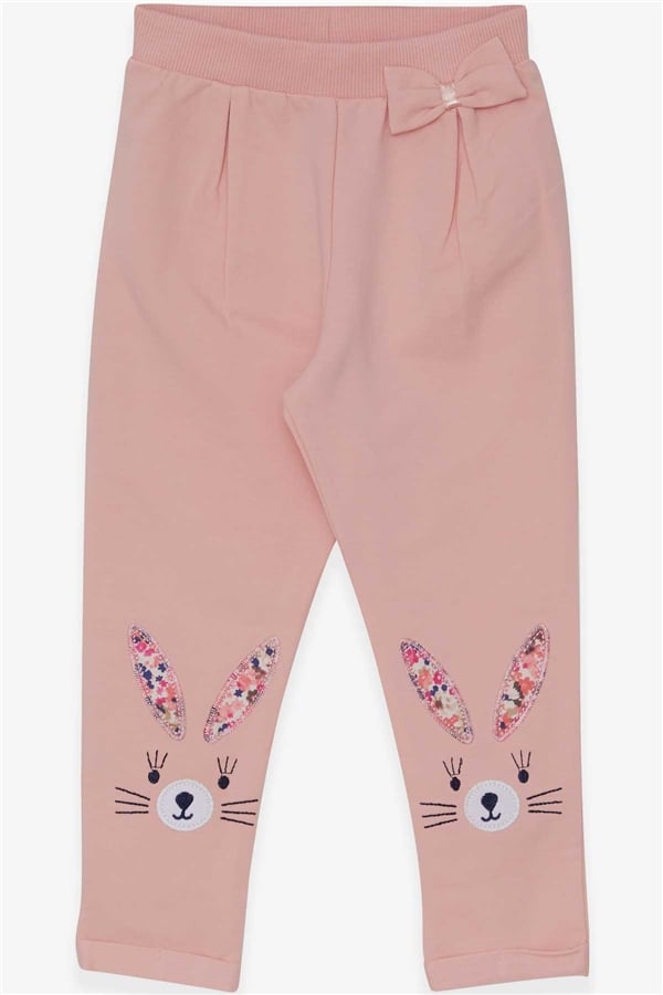 Baby Girl Leggings Pants with Rabbit Embroidery, Powder Pink (9 Months-1 Years)