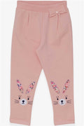 Baby Girl Leggings Pants with Rabbit Embroidery, Powder Pink (9 Months-1 Years)