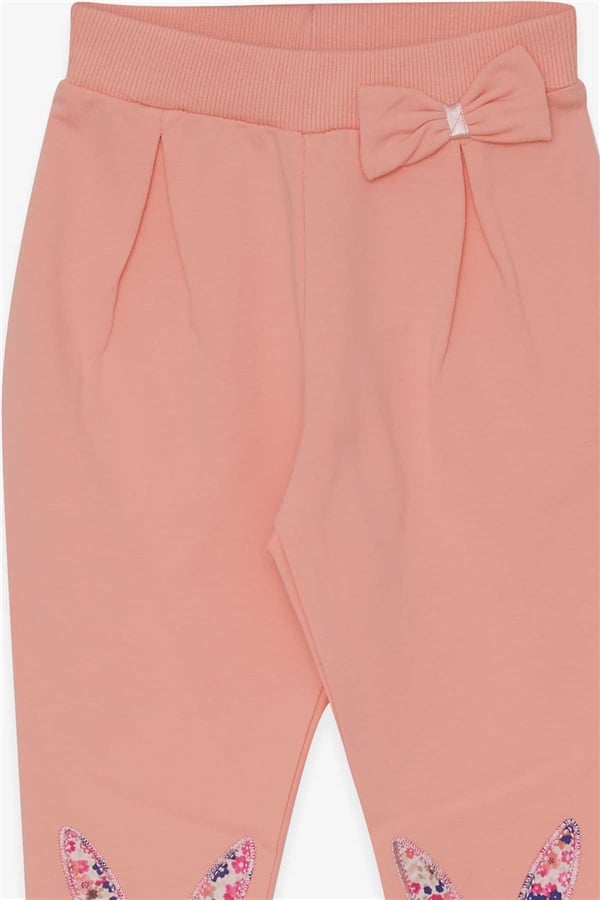 Baby Girl Leggings with Rabbit Embroidery, Salmon Color (9 Months-1.5 Years)