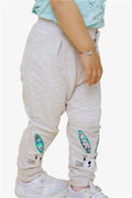 Baby Girl Leggings Pants with Rabbit Embroidery, Beige Melange (9 Months - 1.5 Years)