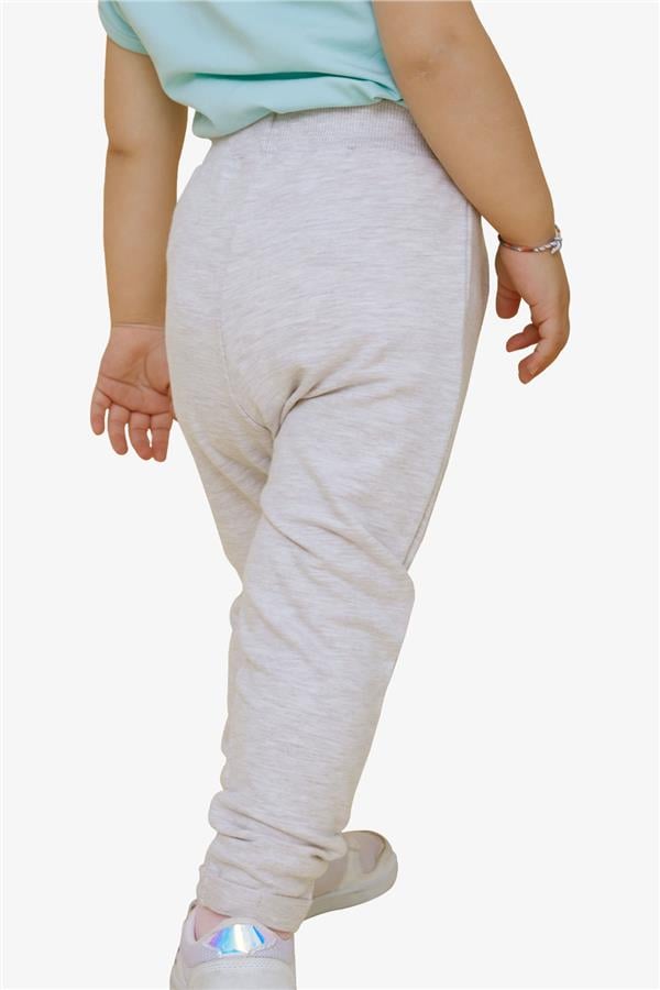 Baby Girl Leggings Pants with Rabbit Embroidery, Beige Melange (9 Months - 1.5 Years)