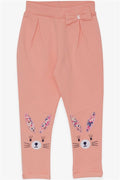 Baby Girl Leggings with Rabbit Embroidery, Salmon Color (9 Months-1.5 Years)