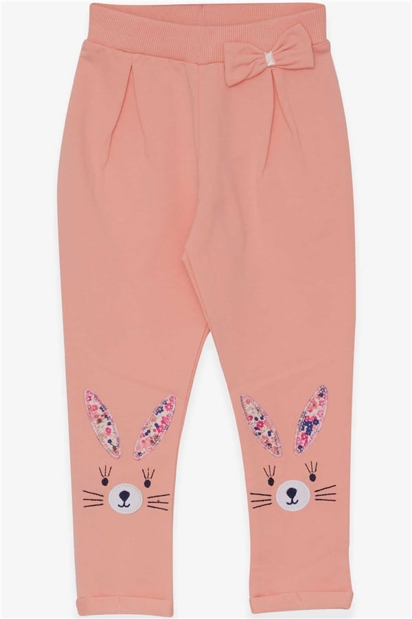 Baby Girl Leggings with Rabbit Embroidery, Salmon Color (9 Months-1.5 Years)