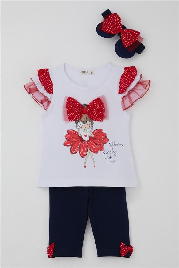 Baby Girl Leggings Set with Ballerina Print and Bandana, White (6 Months-2 Years)