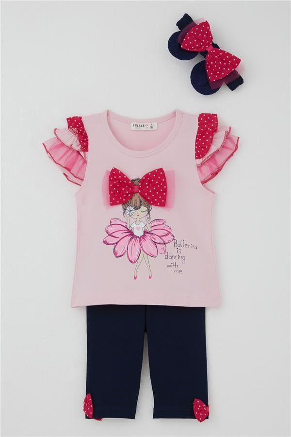 Baby Girl Leggings Set with Ballerina Print and Bandana, Powder Pink (6 Months-1.5 Years)
