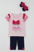 Baby Girl Leggings Set with Ballerina Print and Bandana, Powder Pink (6 Months-1.5 Years)
