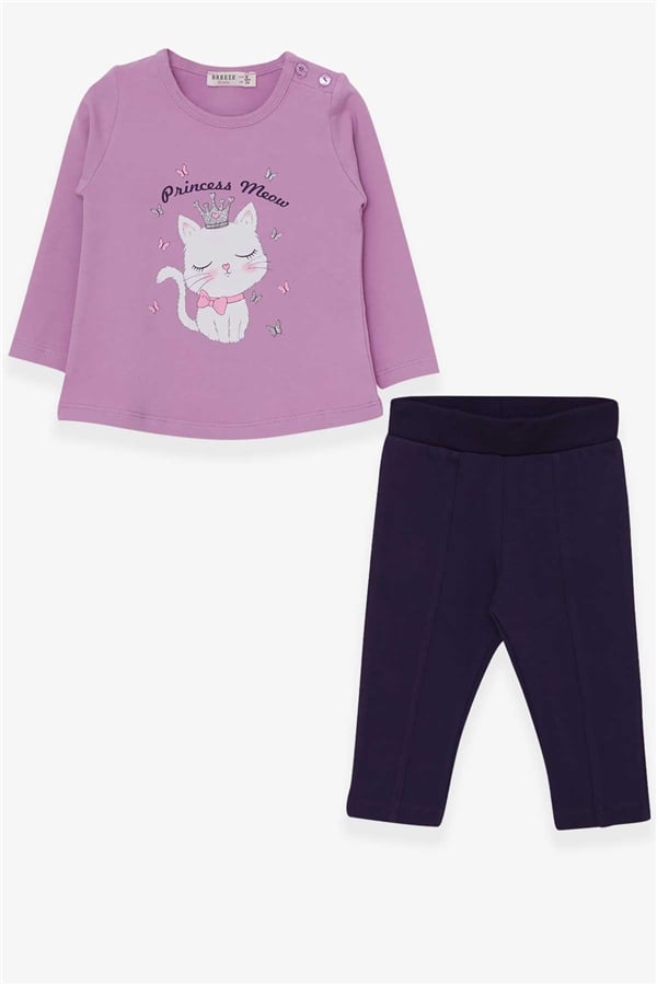 Baby Girl Leggings Set with Kitten Print, Purple (9 Months-3 Years)