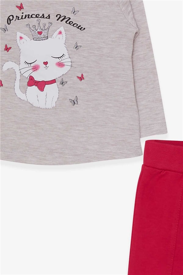 Baby Girl Leggings Set with Kitten Print, Beige Melange (9 Months-3 Years)