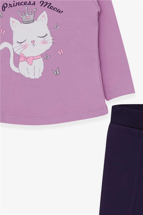 Baby Girl Leggings Set with Kitten Print, Purple (9 Months-3 Years)
