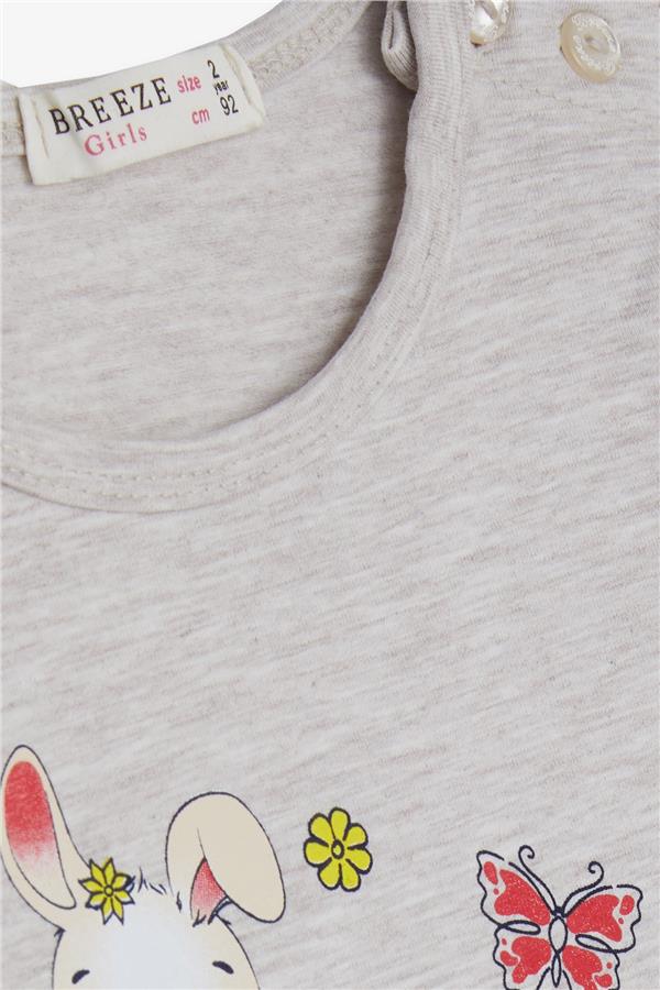 Baby Girl Leggings Set with Rabbit Print, Beige Melange (9 Months-3 Years)