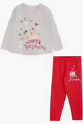 Baby Girl Leggings Set with Rabbit Print, Beige Melange (9 Months-3 Years)