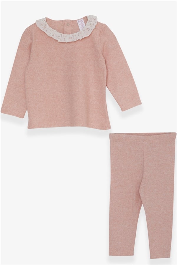 Baby Girl Leggings Set with Ruffled Collar, Salmon Melange Knitwear (0-9 Months)
