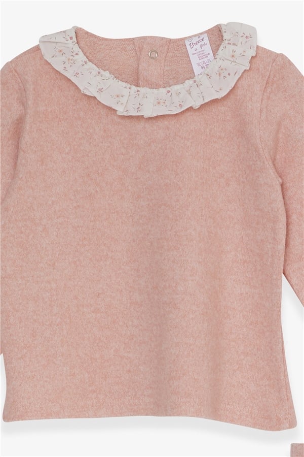 Baby Girl Leggings Set with Ruffled Collar, Salmon Melange Knitwear (0-9 Months)