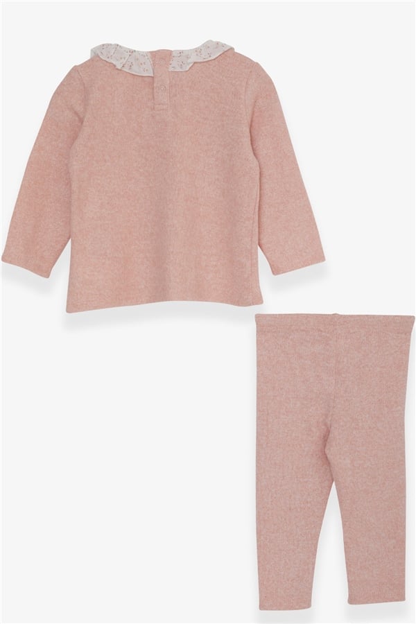 Baby Girl Leggings Set with Ruffled Collar, Salmon Melange Knitwear (0-9 Months)