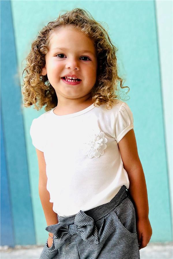 Baby Girl T-Shirt with Flower Embroidery, Off-White (9 Months-3 Years)