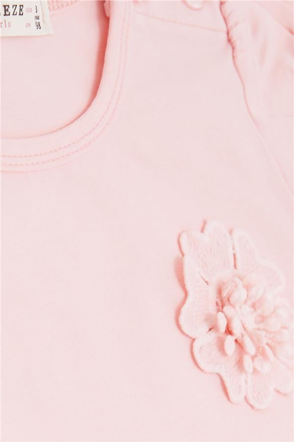 Baby Girl T-Shirt with Flower Embroidery, Pink (9 Months-3 Years)