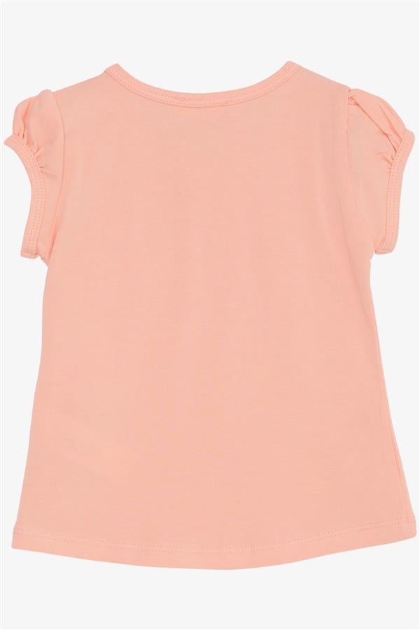 Baby Girl T-Shirt with Floral Embroidery, Salmon Color (9 Months-3 Years)