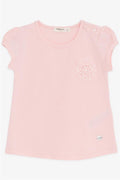 Baby Girl T-Shirt with Flower Embroidery, Pink (9 Months-3 Years)