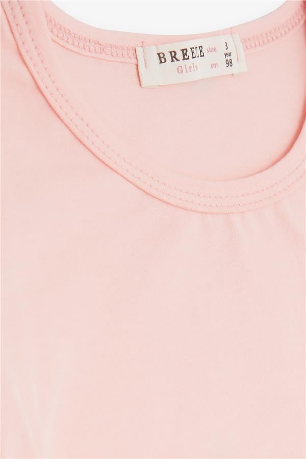 Baby Girl T-Shirt with Floral Embroidery, Salmon Color (9 Months-3 Years)
