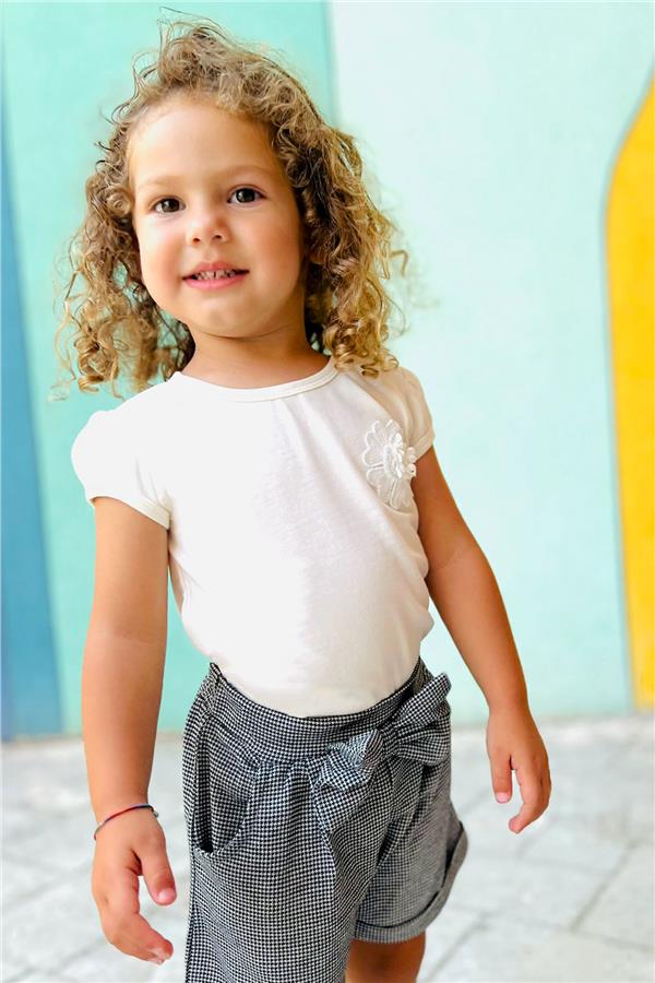 Baby Girl T-Shirt with Flower Embroidery, Off-White (9 Months-3 Years)