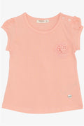 Baby Girl T-Shirt with Floral Embroidery, Salmon Color (9 Months-3 Years)