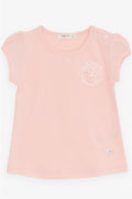 Baby Girl T-Shirt with Floral Embroidery, Salmon Color (9 Months-3 Years)