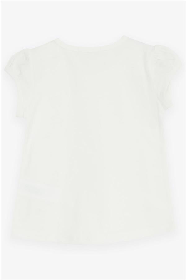 Baby Girl T-Shirt with Flower Embroidery, Off-White (9 Months-3 Years)