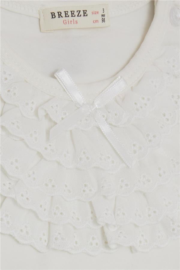 Baby Girl T-Shirt with Lace Trim, Ecru (9 Months-3 Years)