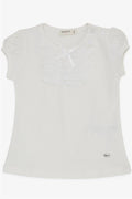 Baby Girl T-Shirt with Lace Trim, Ecru (9 Months-3 Years)