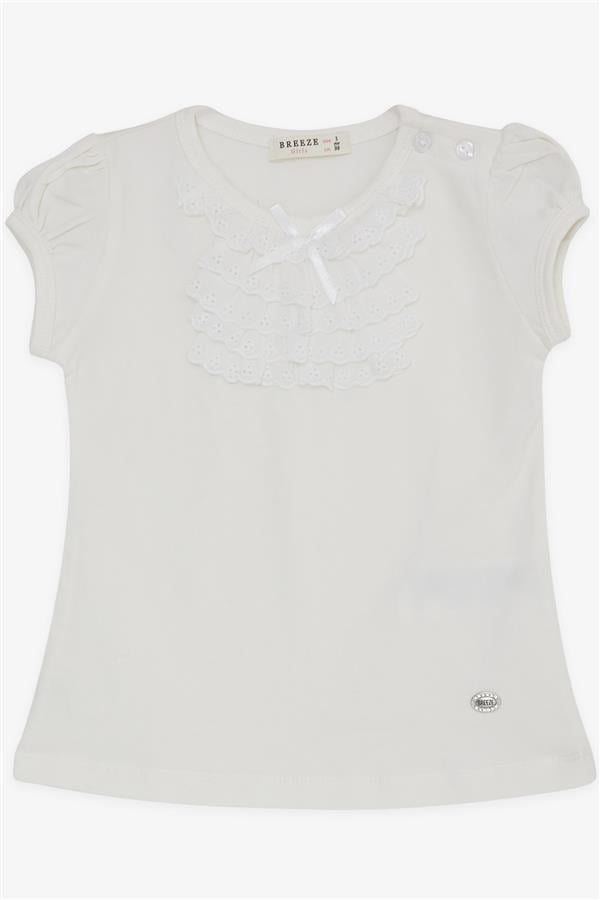 Baby Girl T-Shirt with Lace Trim, Ecru (9 Months-3 Years)