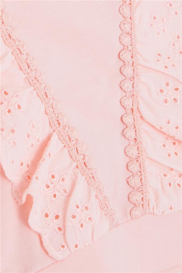 Baby Girl T-Shirt with Lace Trim, Salmon Color (1.5-5 Years)