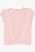 Baby Girl T-Shirt with Lace Trim, Salmon Color (1.5-5 Years)