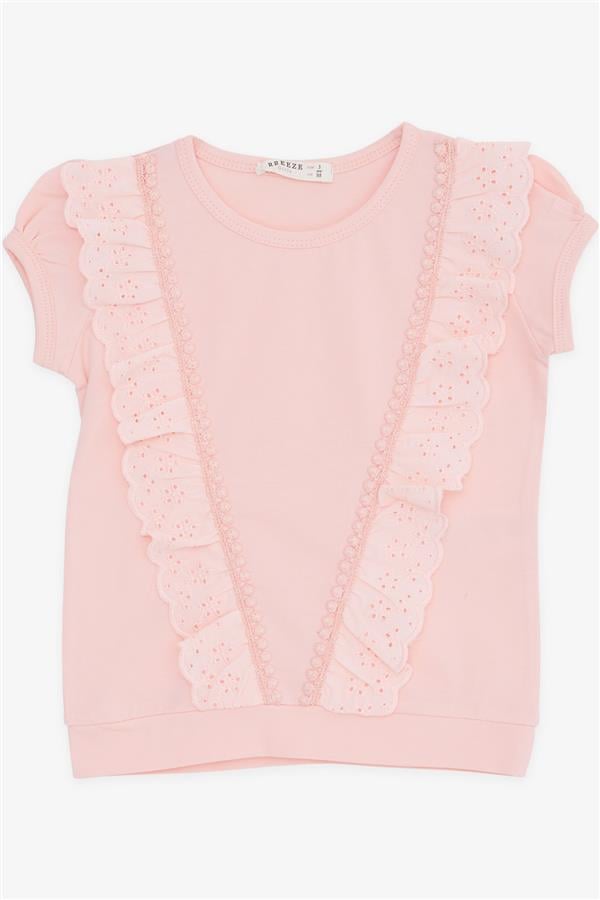 Baby Girl T-Shirt with Lace Trim, Salmon Color (1.5-5 Years)