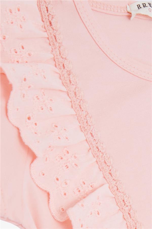 Baby Girl T-Shirt with Lace Trim, Salmon Color (1.5-5 Years)