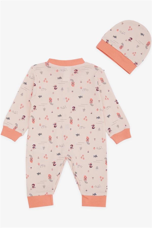 Baby Girl Romper, Forest Theme, Girl's Pattern, Salmon (0-6 Months)
