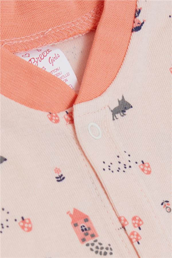 Baby Girl Romper, Forest Theme, Girl's Pattern, Salmon (0-6 Months)