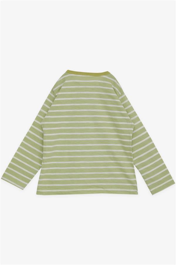 Baby Girl Long-Sleeve T-Shirt, Striped, with Teddy Bear Print, Pistachio Green (9 Months-1 Years)