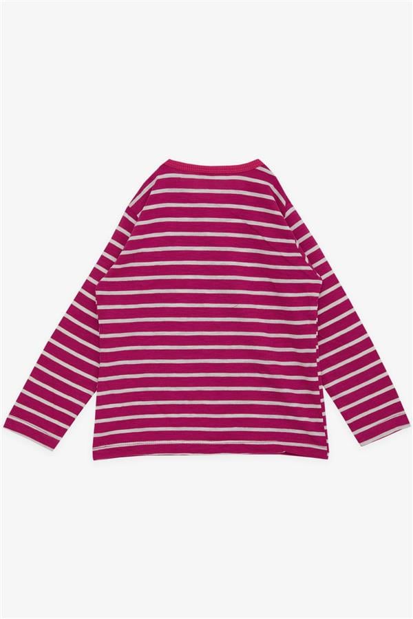 Baby Girl Long-Sleeve T-Shirt, Striped, Buttoned, Butterfly Print, Fuchsia (9 Months-1.5 Years)