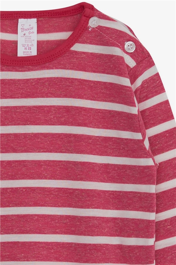 Baby Girl Long-Sleeve T-Shirt with Striped Text Print, Fuchsia (9 Months-1 Years)